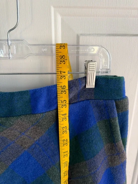 NWT EBOSSY Plaid Midi Skirt Blue Green Wool Blend SIZE XXL Flare Pockets - Picture 11 of 12